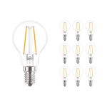 Mehrfachpackung 10x Philips Corepro LED Lustre E14 Kugel Fadenlampe Klar 2W 250lm - 827 Extra Warmweiß | Ersatz für 25W